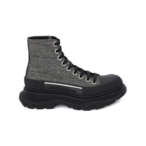 Alexander McQueen/亞歷山大麥昆 22年秋冬新款 Tread Slick系列 女士黑色/銀色斑紋帆布系帶踝靴高幫運(yùn)動鞋718369W4US28163