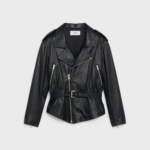  CELINE賽琳思琳 22年秋冬 女士 夾克 飾腰帶柔軟羊皮革機(jī)車夾克 2EB96305Q.38NO