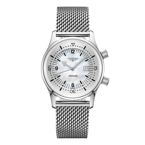 LONGINES/浪琴 經(jīng)典復(fù)刻系列 自動機械表白珍珠貝母鋼鏈女表36毫米L3.374.4.80.6