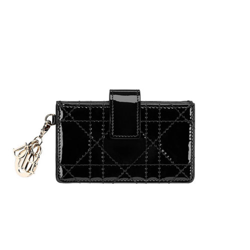 DIOR/迪奧 女士 LADY DIOR黑色小牛皮扣板卡包  S0074OVRB_M900