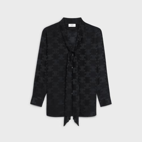  CELINE賽琳思琳 22年秋冬 女士 長袖襯衫 亮澤啞光桑蠶絲大花結(jié)襯衫 2C798399S.38NO