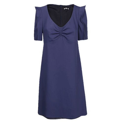 KENZO/高田賢三  凱卓女裝 女士藍色時尚寬V型領(lǐng)口短袖褶邊連衣裙 FA52RO1475AM.77