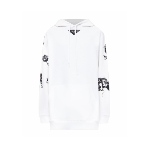 PRADA/普拉達(dá) 章魚圖案白色寬松衛(wèi)衣 UJL12A10IO