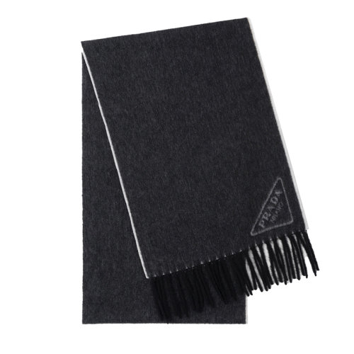 PRADA/普拉達(dá)  女士黑色/粉筆白色羊絨圍巾1FS009_2D3E_F0N12