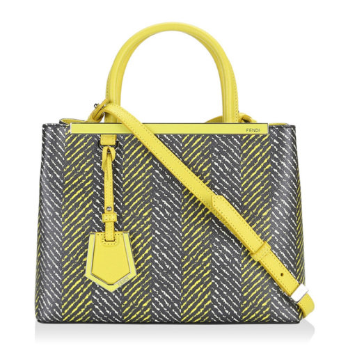 FENDI/芬迪  女士黃色拼灰色牛皮拼PVC條紋小號(hào)單肩包斜挎包手提包
