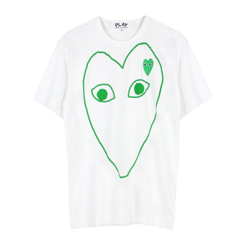 COMME DES GAR?ONS PLAY 男士 服裝 21春夏 白色綠線心形logo圓領(lǐng)短袖T恤 男士短袖T恤