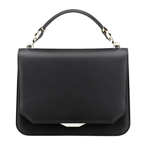 BVLGARI/寶格麗 女士黑色小牛皮翻蓋開(kāi)合金屬徽標(biāo)可拆卸肩帶手提包單肩包斜挎包女包 285765