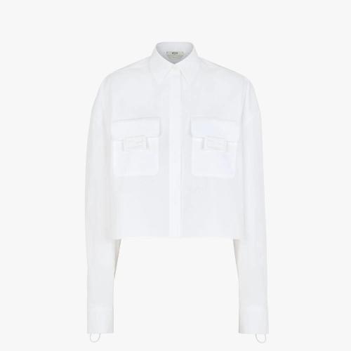  FENDI芬迪 22年秋冬 女士 長袖襯衫 白色府綢襯衫 FS7477AFLKF0ZNM