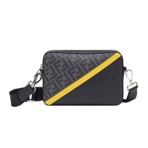 FENDI/芬迪   男士灰色老花織物黃色黑色皮革相機包斜跨手拿單肩包7M0286A9XSF0R2A