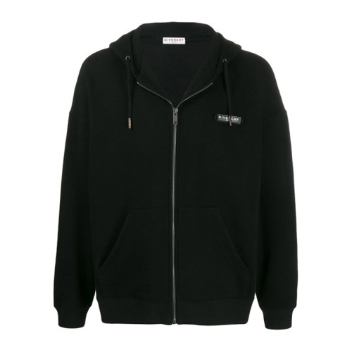 Givenchy/紀(jì)梵希 男士黑色羊絨混紡棉質(zhì)經(jīng)典字母徽標(biāo)印花裝飾拉鏈開(kāi)合長(zhǎng)袖上衣外套夾克 BMJ05B30GE-001