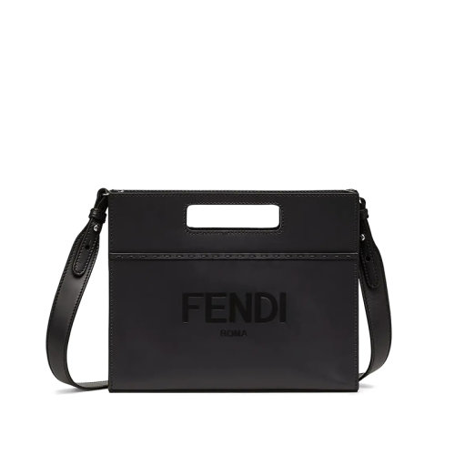FENDI/芬迪  男士迷你黑色皮革熱印徽標(biāo)配可拆卸肩帶斜挎單肩手提包7VA547AC9LF0GXN