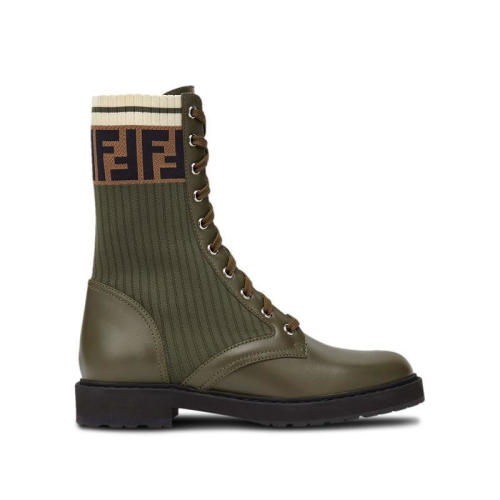 FENDI/芬迪  女鞋 女士軍綠色皮革拼接老花字母馬丁靴短靴 8T6780A3H4F1C39