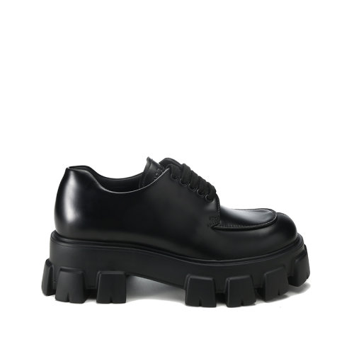 PRADA/普拉達(dá) 男士Monolith系列皮革系帶皮鞋厚底鞋 2EE356 B4L