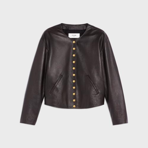  CELINE賽琳思琳 22年秋冬 女士 夾克 柔軟羊皮革按扣_色衣領(lǐng)夾克 2F349305Q.19EH