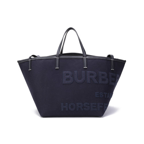 BURBERRY/博柏利 女款織物配皮Beach Tote沙灘托特包手提單肩包子母包Horseferry刺繡 80441741