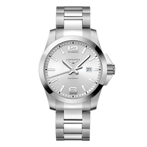 LONGINES/浪琴  康卡斯系列 石英表銀盤精鋼表殼鋼鏈男表43毫米L3.760.4.76.6