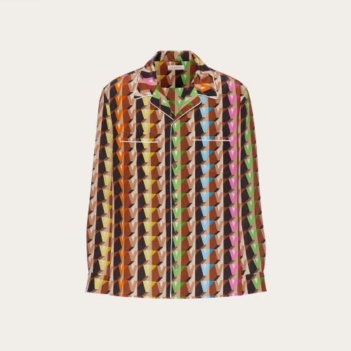 VALENTINO華倫天奴 22年秋冬 男士 長袖襯衫 CHEMISE STYLE PYJAMA EN SOIE A_VEC IMPRIMé 3D
