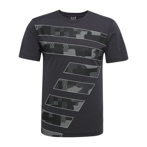 Emporio Armani/安普里奧阿瑪尼 時尚休閑藍(lán)灰色圓領(lǐng)條紋印花LOGO男士短袖T恤 3ZPT88PJM9Z1994