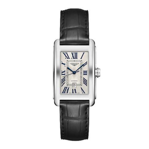 LONGINES/浪琴 黛綽維納系列 自動機(jī)械表黑色皮表帶長方形銀盤男表27.70 X 43.80毫米L5.757.4.71.0