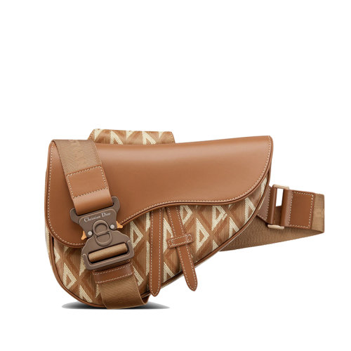 DIOR/迪奧 22春夏新款SADDLE系列 男士咖啡色CD Diamond圖案帆布光滑牛皮革翻蓋單肩斜挎馬鞍包1ADPO093CDP_H24E