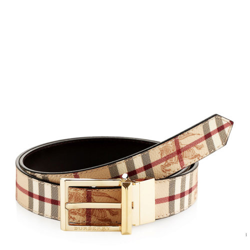 BURBERRY/博柏利 男士卡其色PVC配皮經(jīng)典格紋針扣形腰帶皮帶 3789611