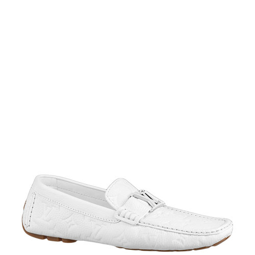 Louis Vuitton/路易威登 22年早春新款 MONTE CARLO系列 男士白色壓紋粒面小牛皮老花壓紋樂福鞋1A9F7Q