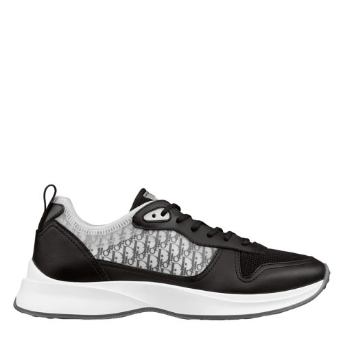 DIOR/迪奧 2021年早春新款 黑色光滑小牛皮和技術(shù)網(wǎng)眼 灰色Dior斜紋帆布 B25跑步運(yùn)動(dòng)鞋3SN259ZJF_H968