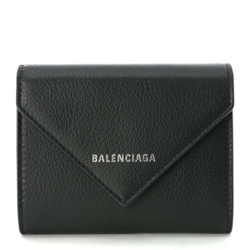 Balenciaga/巴黎世家 男士黑色粒面小牛皮經(jīng)典字母徽標(biāo)印花翻蓋按扣開合錢夾錢包卡包男包 615653-DLQ0N-1000