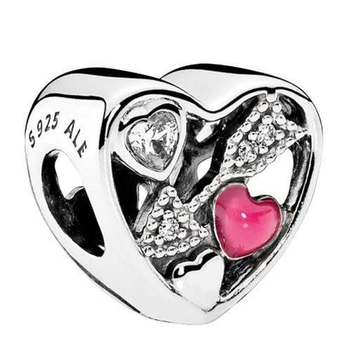 PANDORA/潘多拉 女士銀色/粉色925銀+鋯石丘比特之箭925銀心形DIY手鏈珠子串飾串珠 792039CZ