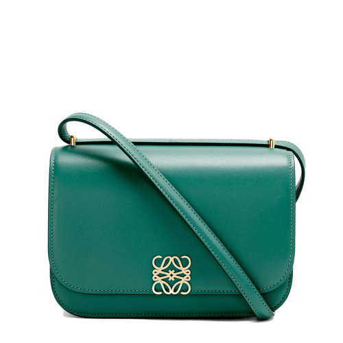 LOEWE/羅意威 Goya系列 女士小號(hào)松綠色小牛皮金色金屬徽標(biāo)點(diǎn)綴翻蓋單肩斜挎包0010640571