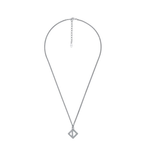 Dior/迪奧 22春夏新款Diamond系列 男士銀色飾面銀黃銅做舊雕刻三角標志細鏈條吊墜項鏈 N1643HOMMT_D200