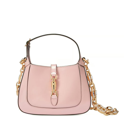 GUCCI/古馳 22新款Jackie 1961系列 女士粉色漆面皮革金扣金鏈單肩斜跨手提鏈條包6996511J7CG8162