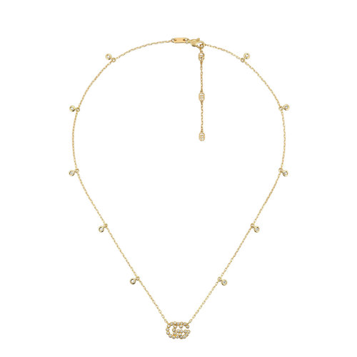 GUCCI/古馳 經典款GG Running系列 18k金黃金飾字母GG吊飾鑲嵌35顆鉆石項鏈481624J85408000