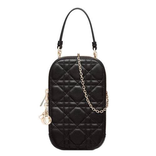 DIOR/迪奧 2020新款LADY DIOR系列 黑色羊皮革藤格紋鏈?zhǔn)绞謾C(jī)袋 S0872ONMJ_M900