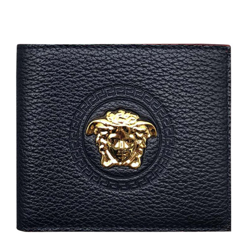VERSACE/范思哲 主線深藍(lán)色金色美杜莎短款皮質(zhì)錢包    at