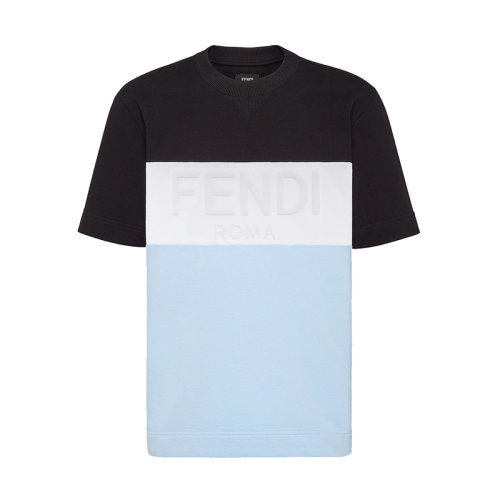FENDI/芬迪 22年早春新款 男士拼色純棉浮雕Logo短袖T恤FY1101AI7GF1CK4