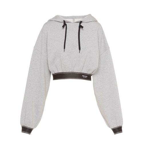 PRADA/普拉達(dá) 22年早春新款 女士灰色棉質(zhì)短款連帽衫衛(wèi)衣134648_10FI_F0031_S_221