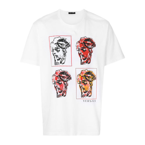VERSACE 范思哲 男士 服裝 圓領白色人像圖案棉質T恤 男士短袖T恤