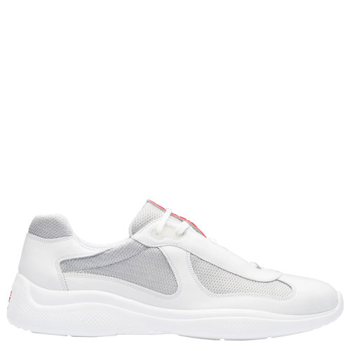 PRADA/普拉達  America's Cup系列 男士白色/銀色小牛皮和織物面料運動鞋4E3337_6GW_F0J36