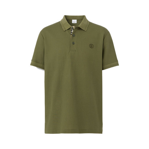 BURBERRY/博柏利 22年春夏新款 男士橄欖綠色純棉珠地網(wǎng)眼布專屬標識裝飾短袖Polo衫80552261