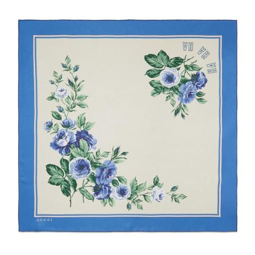 GUCCI古馳 22年秋冬 男士 Gucci HA HA HA特別系列花朵印花真絲圍巾 724349 4G001 9269