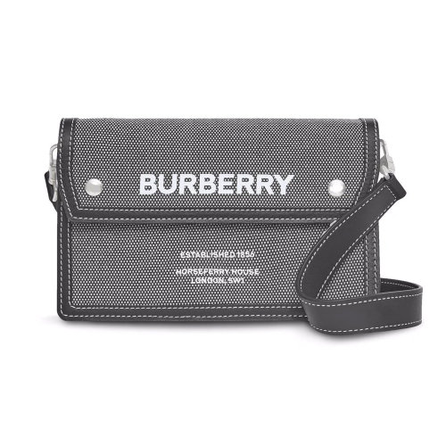 BURBERRY/博柏利 男士拼色棉質(zhì)配皮徽標印花單肩包斜挎包 8050844