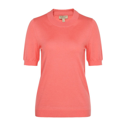 BURBERRY/博柏利 burberry服裝 女士針織衫/毛衣 西瓜紅色圓領(lǐng)女士短袖羊毛衫上裝女裝瑕疵特賣（陳列痕跡，不影響使用）