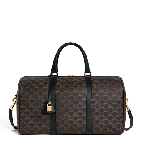 CELINE/賽琳 22新款TRIOMPHE系列 男士中號(hào)黑色老花印花帆布配黑色皮革細(xì)節(jié)金扣金鎖單肩手提斜跨旅行包190662CHI.38NO