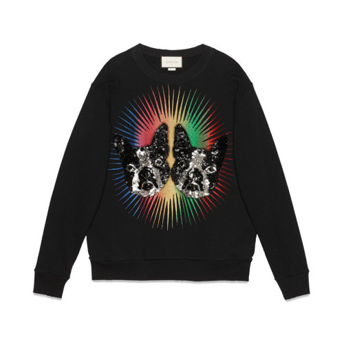 GUCCI/古馳  女士 黑色 純棉 圓領(lǐng) 雙狗頭鱗片貼花 衛(wèi)衣 469250 X9Y52 1082