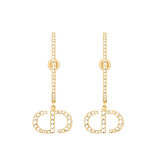 DIOR/迪奧 22新款30 MONTAIGNE系列 女士金色J字形金屬鑲嵌透明晶體飾CD徽標(biāo)字母吊飾耳環(huán)耳釘E2028WOMCY_D301