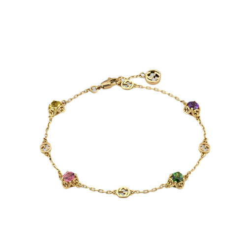 GUCCI/古馳 22春夏新款DoubleG系列 18K金黃金互扣式雙G寶石手鏈662430J81918488