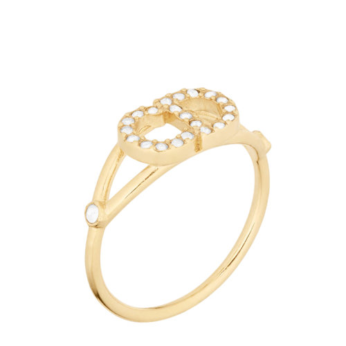 DIOR/迪奧 CLAIR D LUNE系列 女士金色飾面金屬CD白色仿水晶點(diǎn)綴戒指指環(huán)R1137CDLCY_D301