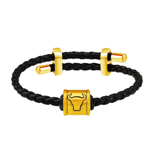 GJY/古金玥 角斗士 999黃金 本命年小金牛 生肖牛做舊風(fēng)復(fù)古黃金轉(zhuǎn)運(yùn)珠手鏈