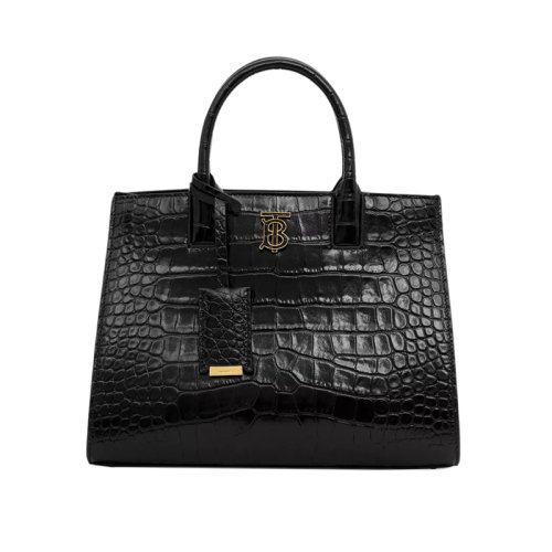 BURBERRY/博柏利 22新款 女士黑色鱷魚紋路壓紋皮革拆卸吊飾磁扣開合拆卸調(diào)節(jié)肩帶單肩斜挎手提包80591321